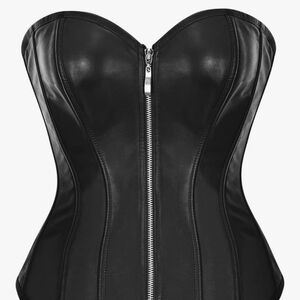 Faux Leather Black Corset W/ Zipper
